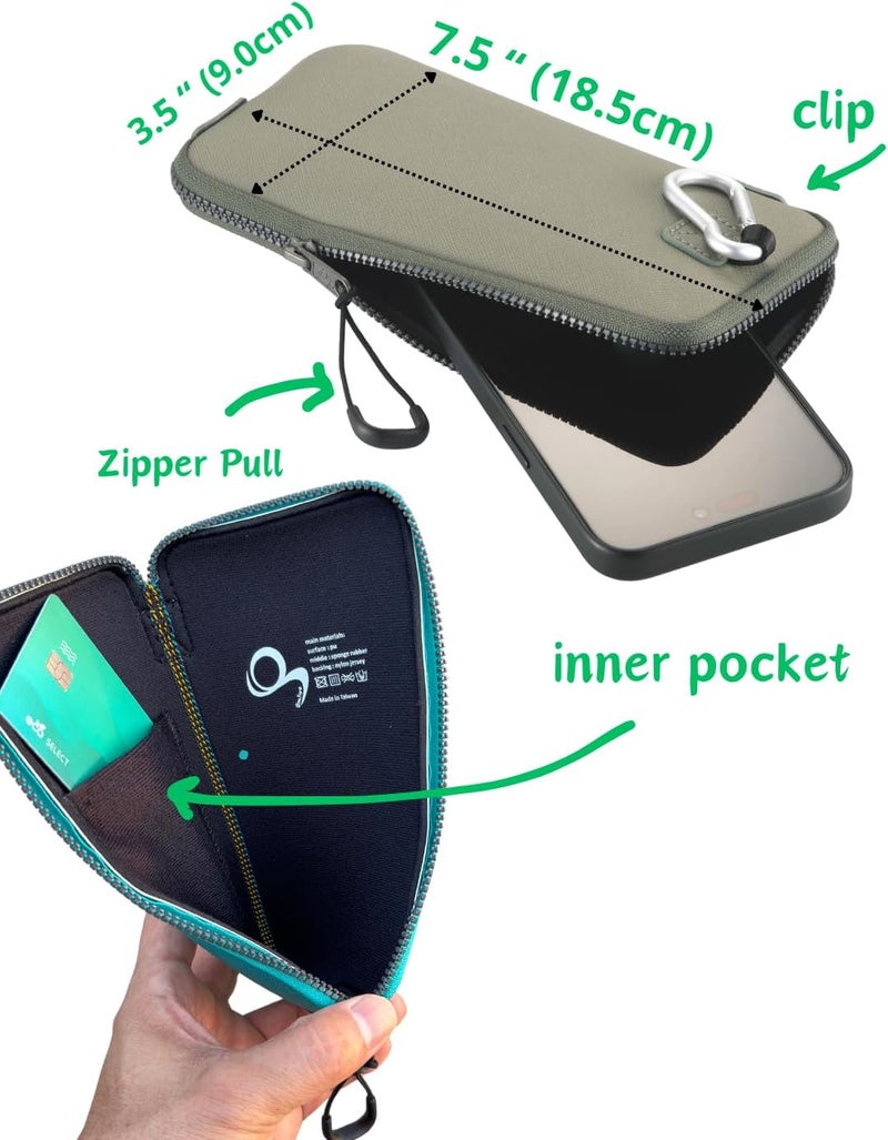 OneJoy Phone Sleeve Lightweight Cell Phone Pouch for Mobile Protection, Slim Fit and Durable, with Clip-on for Easy Carrying, Enough for 6.1" to 6.9" Cellphone [ Olive ] - Image 5